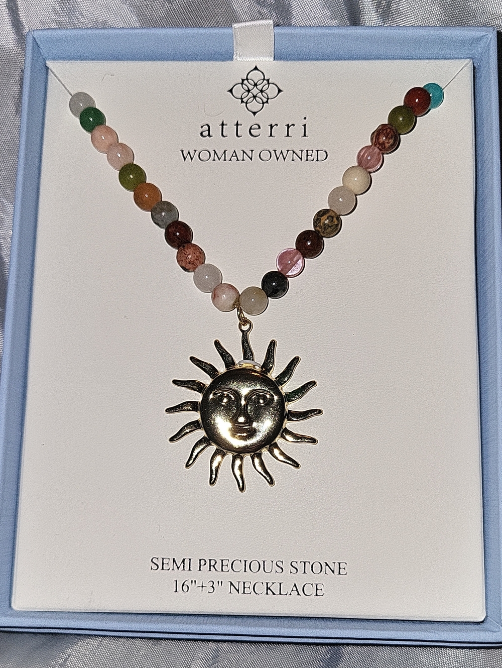 Atterri Multicolor Semi-Precious Bead Necklace with Gold Sun Pendant M Ta